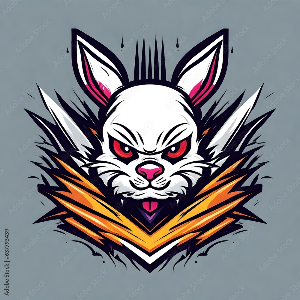 Fototapeta premium A logo for a business or sports team featuring an angry bunny rabbit head that is suitable for a t-shirt graphic.
