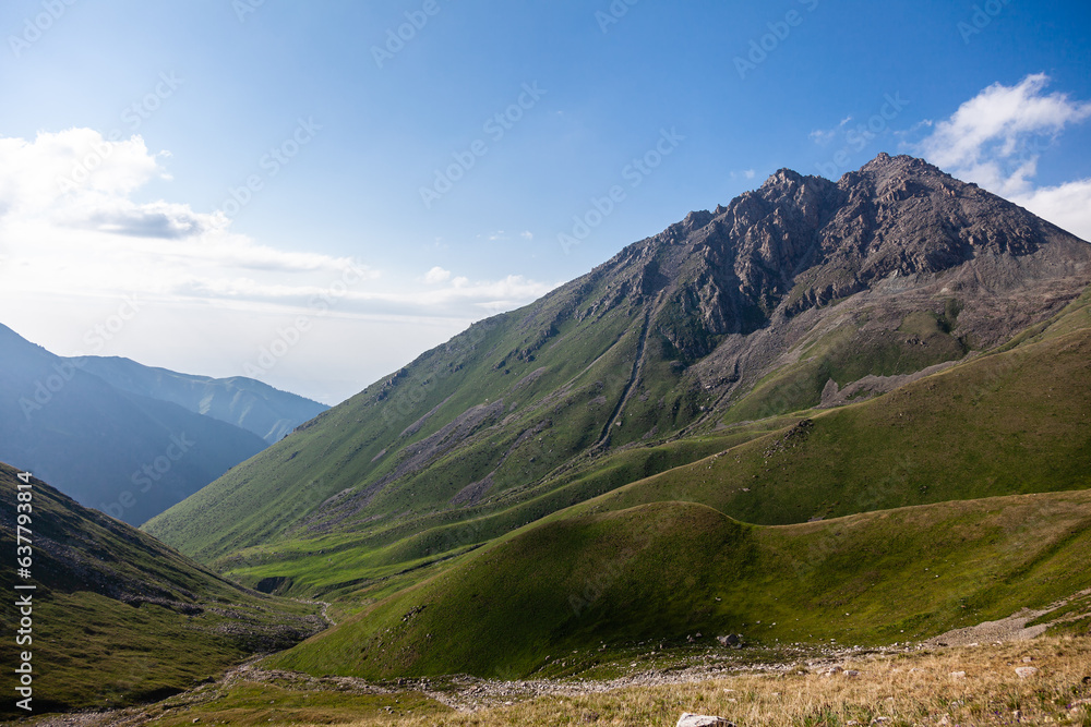 On the right is the Big Almaty Peak, on the left is the gorge called Prokhodnoe