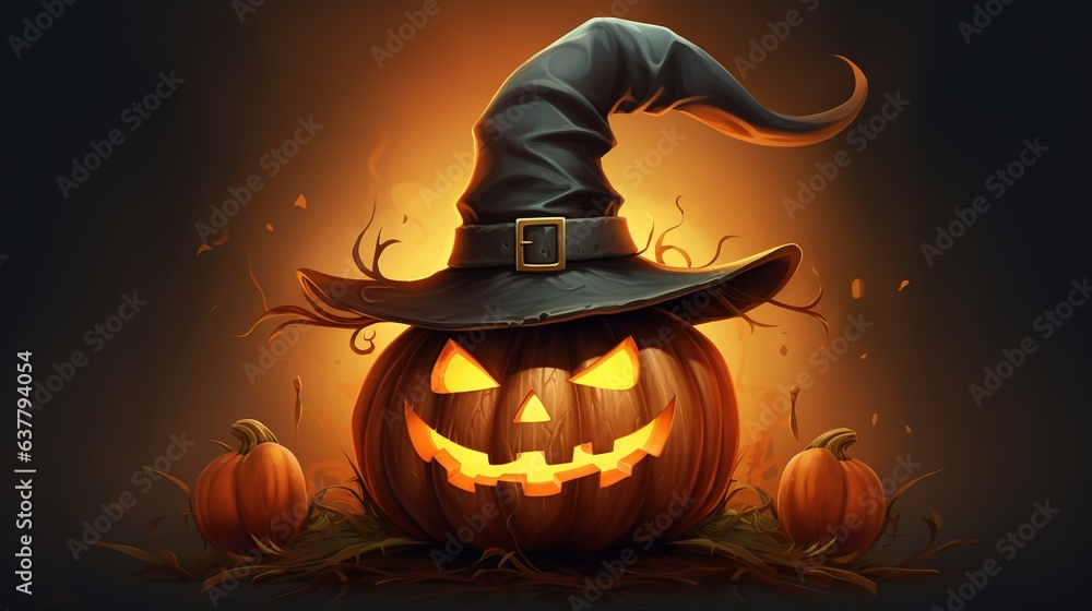 Halloween spooky background, scary pumpkins with smoke in old big creepy ghosts house  dark smoky mysterious backdrop concept .Ai Generated