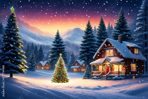 Winterwunderland. Wunderschön beleuchtete Häuser im Weihnachtszauber.  © Juergen Baur