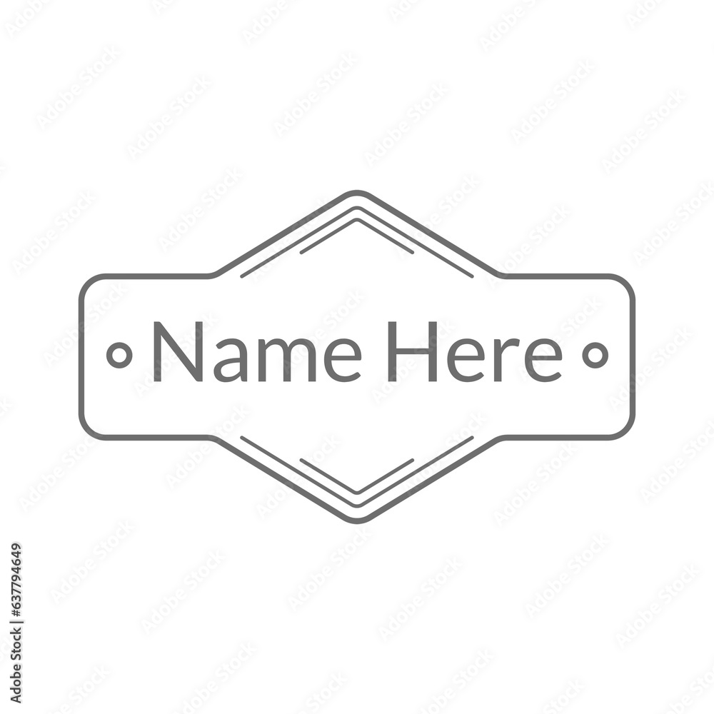 Illustration of name here text with board sign over white background, copy space