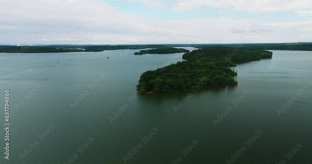 Tranquil Island And Lake Near Long Hunter State Park In Hermitage, Tennessee, USA. wide aerial Tranquil Island And Lake Near Long Hunter State Park In Hermitage, Tennessee, USA. wide aerial