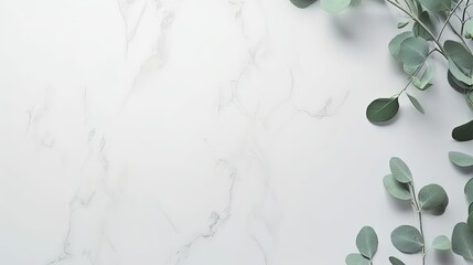 Eucalyptus branches on pastel gray background with copy space Top view . Mockup image