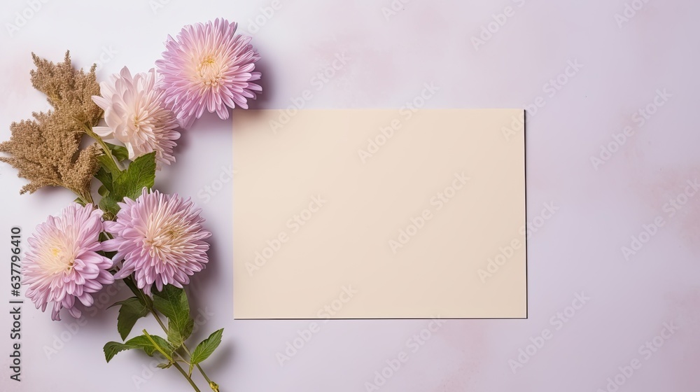 A stylish floral pattern greeting card template with blank paper sheet. Mockup image A stylish floral pattern greeting card template with blank paper sheet. Mockup image