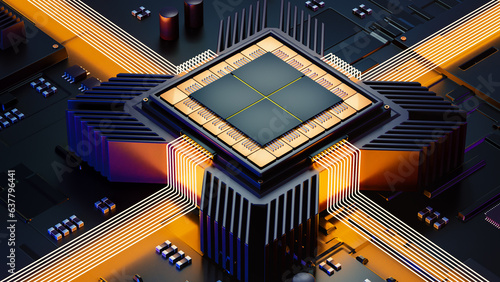 3d illustration of futuristic micro chip