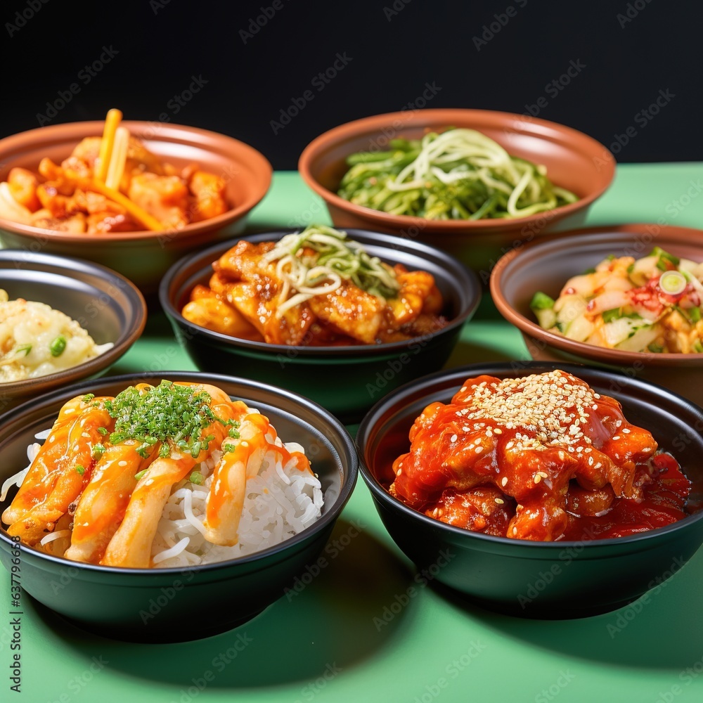 korean traditional food. anyway very famous international food on wooden table bibimbap Generative AI korean traditional food. anyway very famous international food on wooden table bibimbap Generative AI