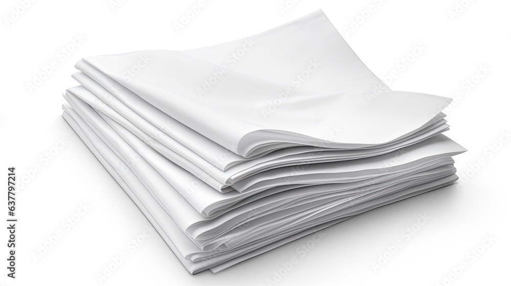 White paper sheets folded and isolated on white . Mockup image