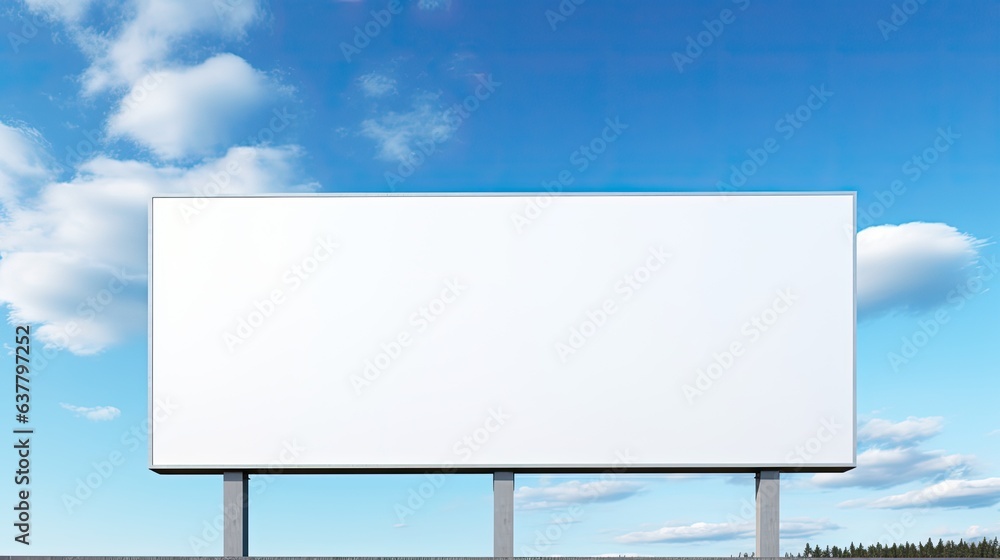 Empty billboard with white screen and sky backdrop Advertisement space for business. Mockup image Empty billboard with white screen and sky backdrop Advertisement space for business. Mockup image