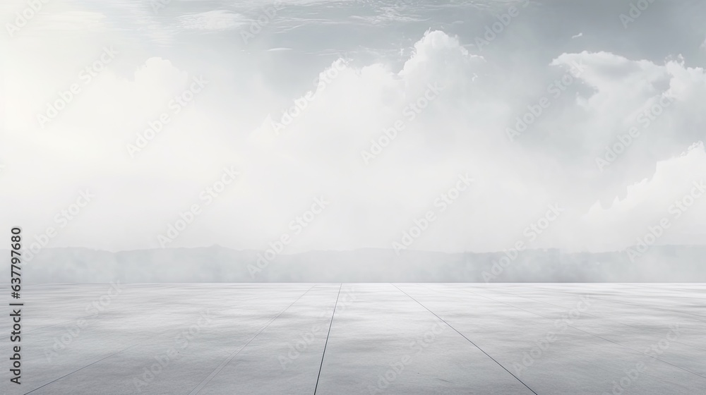 Concept for a landing page with abstract background concrete ground foggy clouds and mock up placement. Mockup image