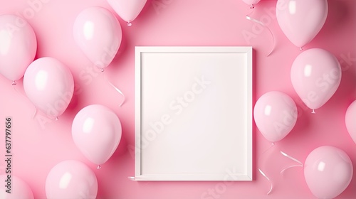 Square card mockup for holiday anniversary or birthday party invitation featuring colorful papers on a pink background