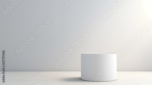 White cylinder in a light gray room with infinite background and banner Space for text mockup copy space 3D illustration Minimal concept © HN Works