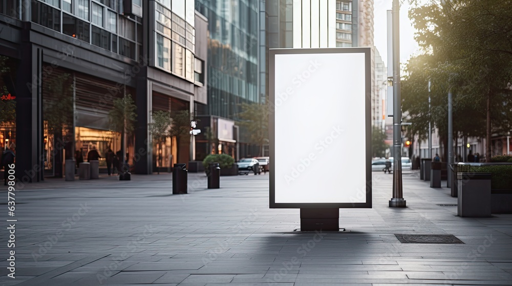 City street advertising mockup with blurred background and focus on foreground for banner and billboard placement City street advertising mockup with blurred background and focus on foreground for banner and billboard placement