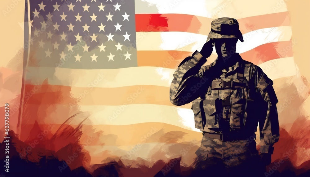 Soldier saluting in front of the United States flag on Veterans Day Soldier saluting in front of the United States flag on Veterans Day