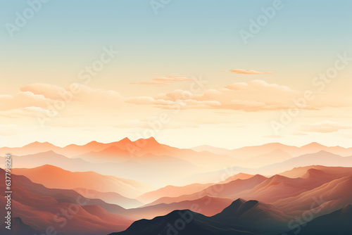 Illustration of mountain top view with sunrise light