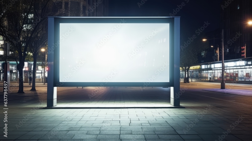 Empty billboard with blank space for advertising lightbox for information and display in station area with daylight. Mockup image