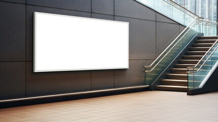 Mockup of blank billboard template next to stairs OOH media mockup in underpass digital display at train station