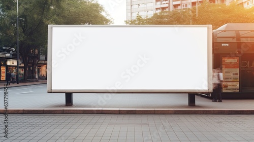 Bus with a white billboard for advertising. Mockup image © HN Works