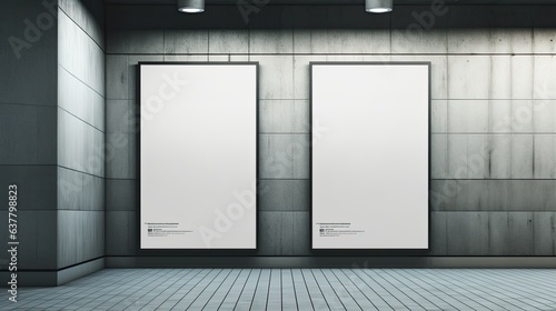 Obraz na płótnie 2 empty advertising banners mockup in underground tunnel outdoor media display space lightbox 6 sheet design template w salonie