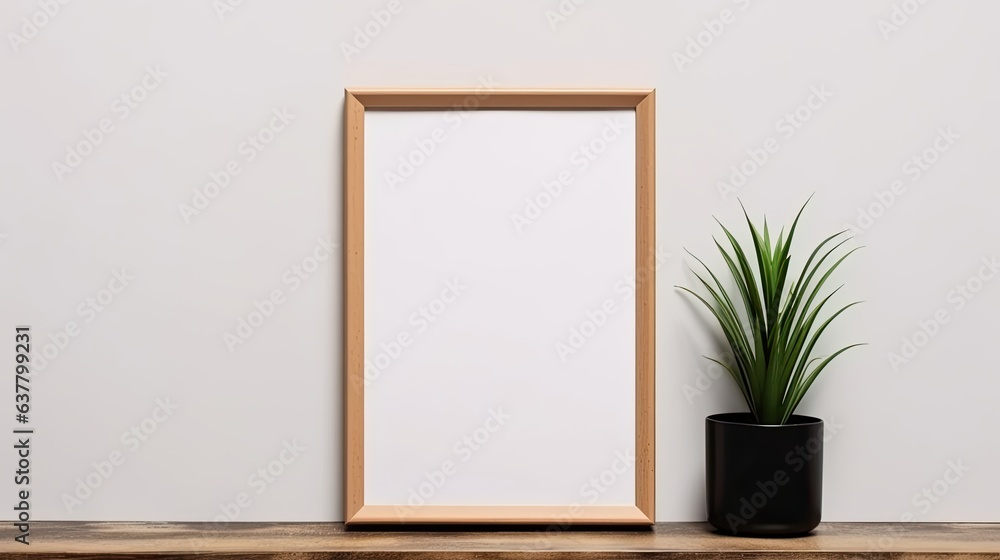 Large 50x70 wooden frame mockup on white wall Minimalistic clean design Show text or product