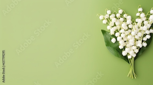 White lily bouquet on green paper background with copy space Wedding and birthday invitation template. Mockup image