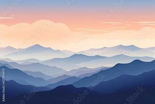 Illustration of mountain top view with sunrise light © Sewupari Studio