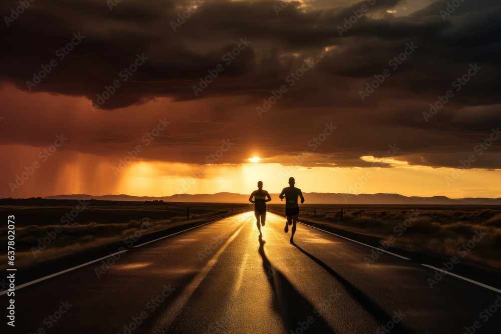 Fototapeta premium Two men during a running workout. Marathon preparation.