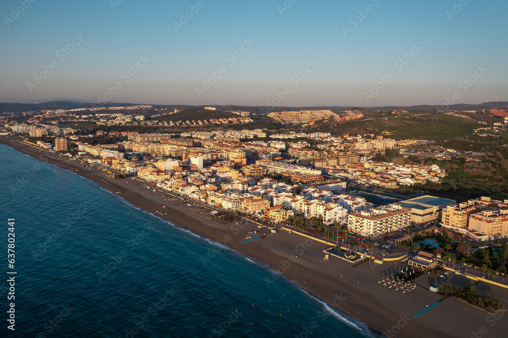 Beautiful view of Puerto de la Duquesa , sunrise, marina view captured from drone, aerial photography
