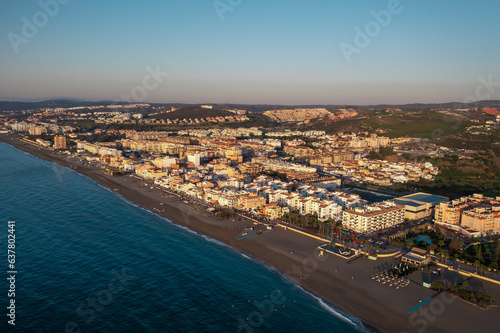 Beautiful view of Puerto de la Duquesa , sunrise, marina view captured from drone, aerial photography © aleonovs