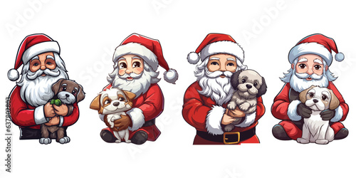 Santa Claus holding a dog on the Christmas holiday collection, vector illustration