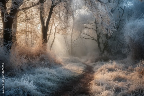 Photo of a frost-covered forest path