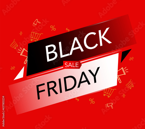 Black Friday Sale banner on red background with golden elements