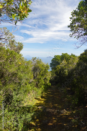 A hiking path at the Volcano island, the Aeolian islands, Sicily