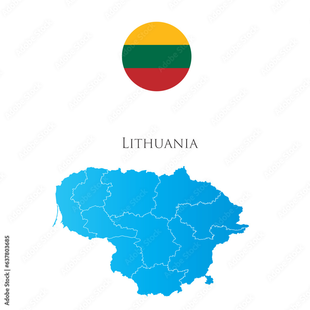 Map of Lithuania with separate districts with flag aside. Map of Lithuania with separate districts with flag aside.