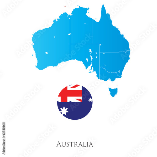 Map of Australia with separate districts with flag aside.