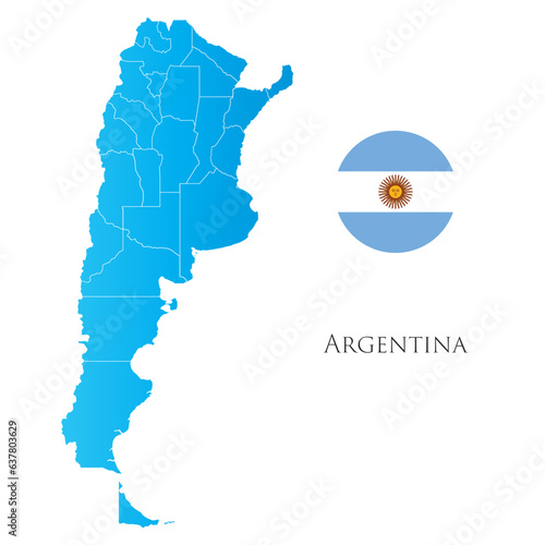 Map of Argentina with separate districts with flag aside.