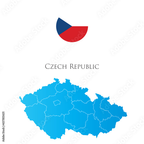 Map of Czech Republic with separate districts with flag aside.