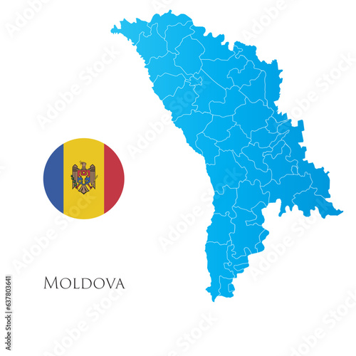 Map of Moldova with separate districts with flag aside.