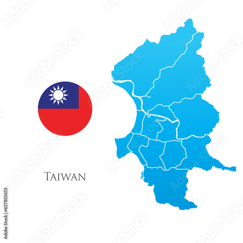 Map of Taiwan with separate districts with flag aside.