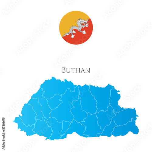 Map of Buthanwith separate districts with flag aside.