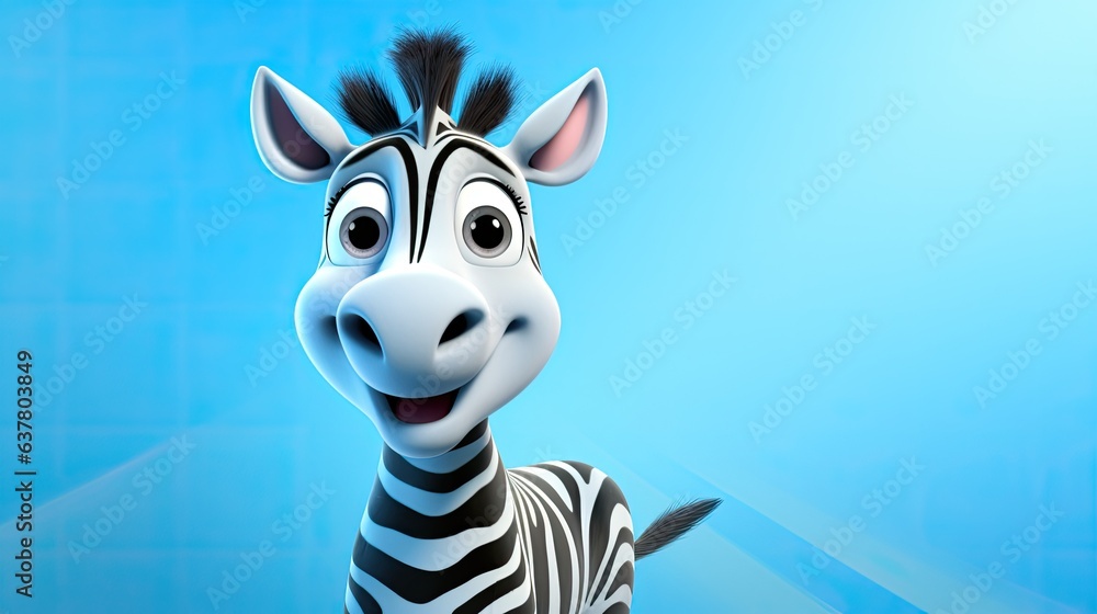 Cute 3D cartoon zebra character. - obrazy, fototapety, plakaty 