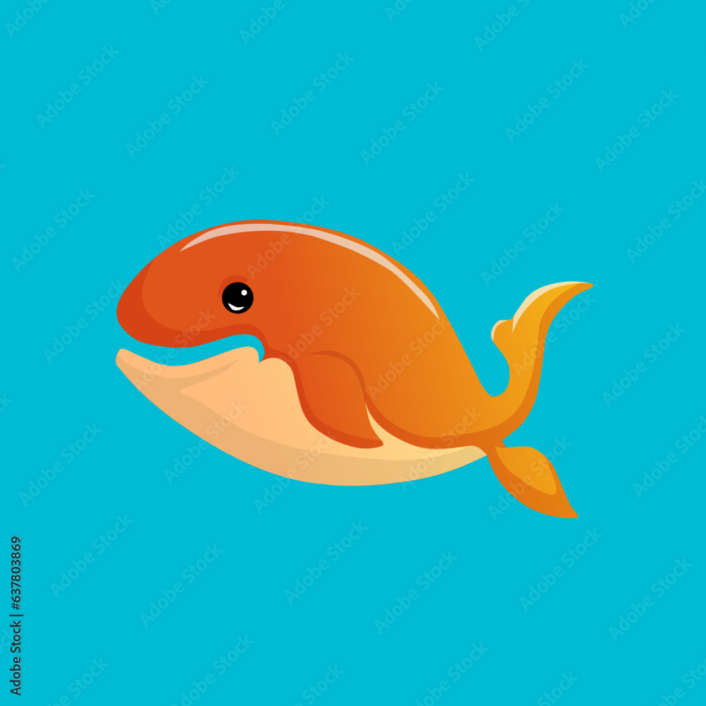 Fototapeta premium Animated vector logo of an orange whale on a blue background