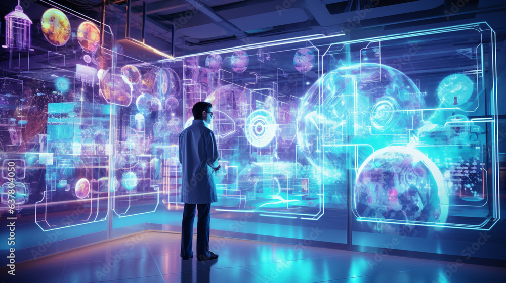 person in business suit standing in front of graphs and business icons on wall, in the style of detailed creations person in business suit standing in front of graphs and business icons on wall, in the style of detailed creations