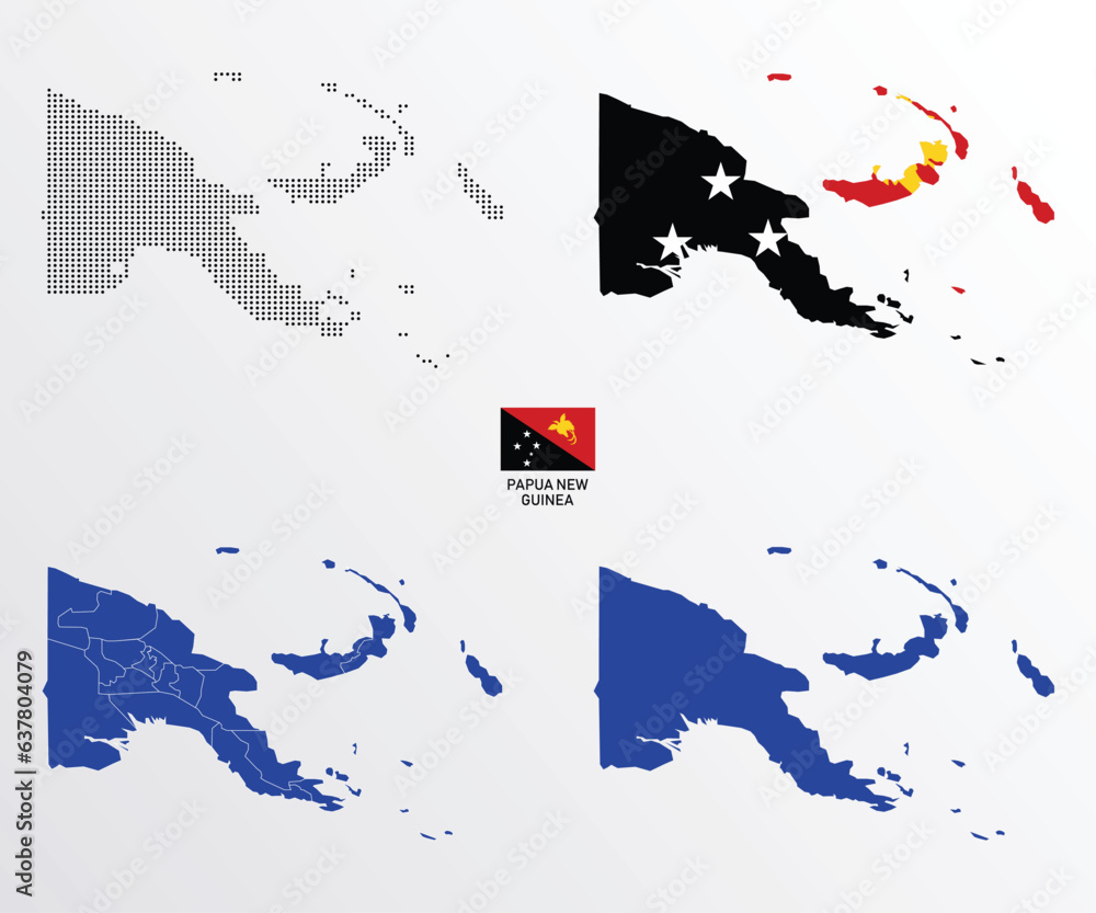 Set of political maps of Papua New Guinea with regions isolated and ...