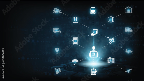 Logistic management concept. The complex process of planning, organizing and controlling resources to meet the needs of customers. The efficient flow and storage of goods, services.	
