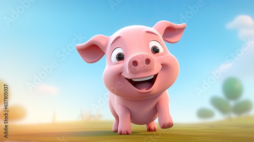 Cute 3D cartoon pig character.