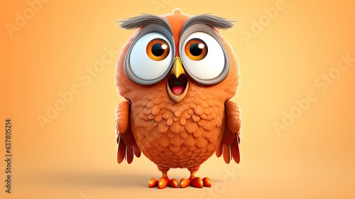 Cute 3D cartoon owl character.