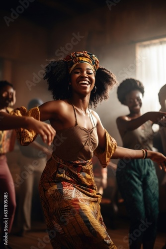 shot of an african woman doing a dance routine for her friends