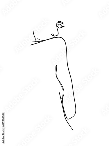 A nude woman is drawn in one line style. Body expression. Printable art.