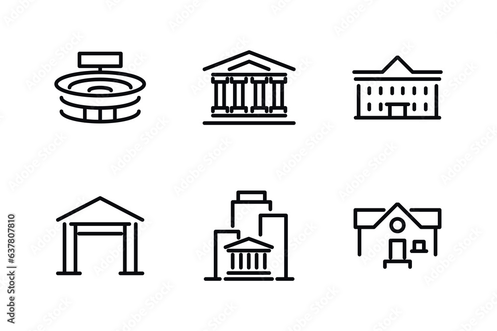 Simple Set of Buildings Related Vector Line Icons. 