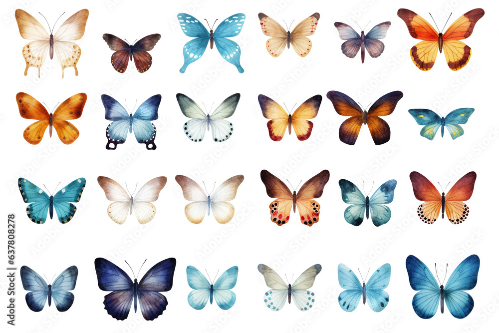 Fototapeta premium set of butterfly illustrations on clear background for print, wall art, tattoo, wallpaper, books, website, decoration